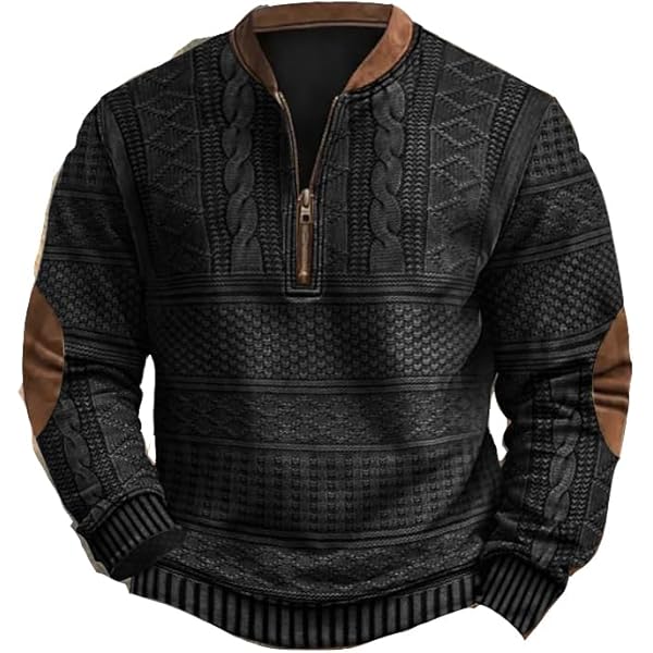 Mens Vintage Quarter Zip Sweatshirt, Knit Print Graphic